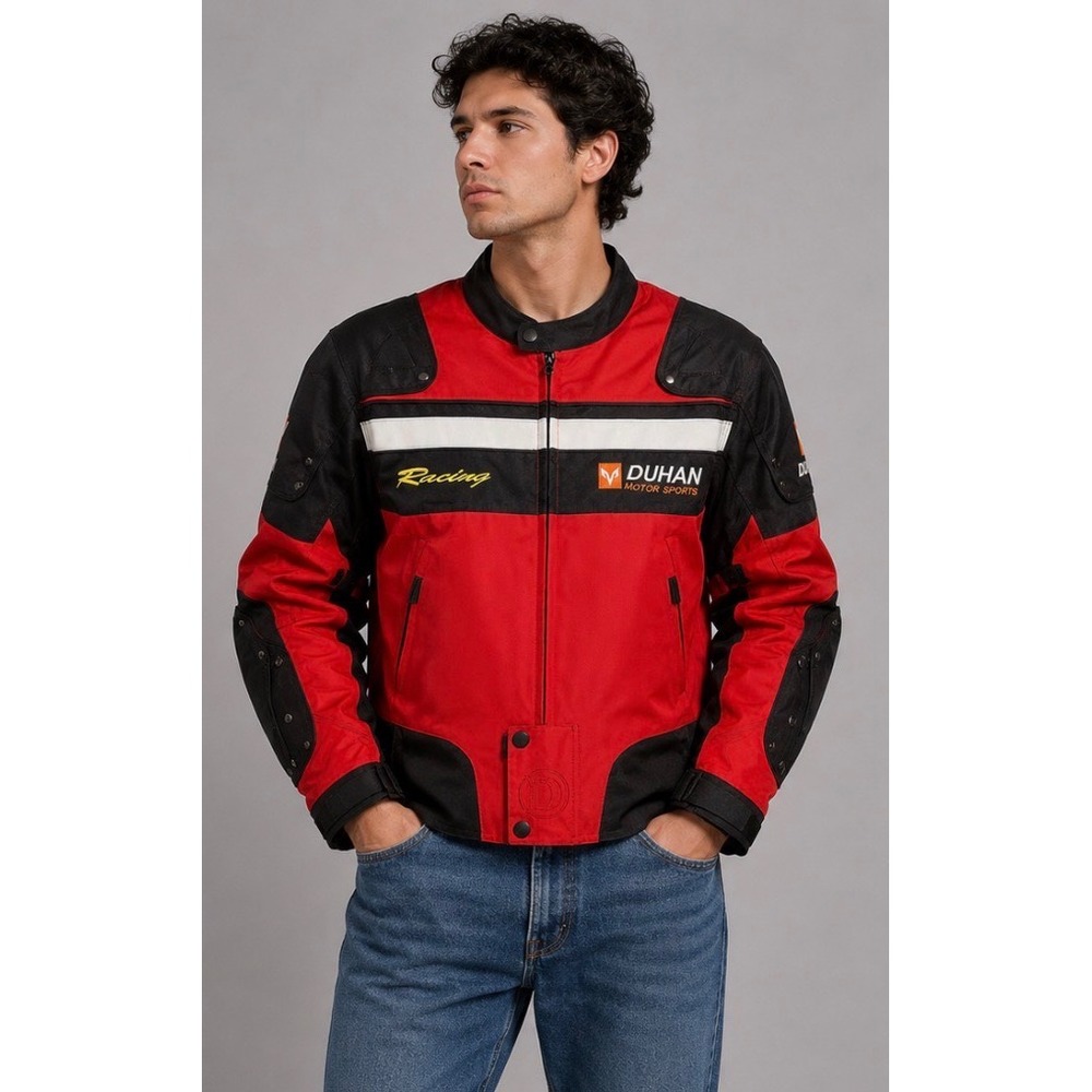 Duhan Motor Sports Racing Jacket Mens Medium Red Black Padded Motorcycle‎ Biker